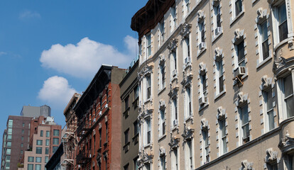 Row of Old Brick Apartment Buildings on the Lower East Side in New York City