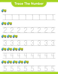 Trace the number. Tracing number with Lorry. Educational children game, printable worksheet, vector illustration