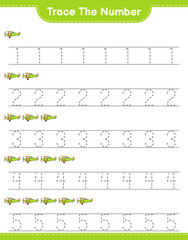 Trace the number. Tracing number with Plane. Educational children game, printable worksheet, vector illustration