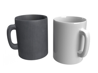 Isolated White and Gray Tea Mug, Modern Coffee Cup on White background