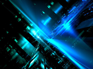 Technology background with rays of light - abstract 3d illustration
