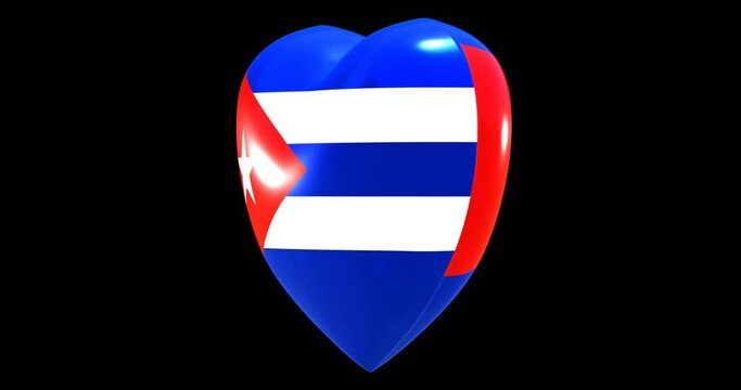 Flag of Cuba on turning Heart 3D Loop Animation with Alpha Channel 4K UHD 60FPS