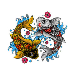 Obraz premium Digital painting of koi fish with colors for inspiration for t-shirt designs etc