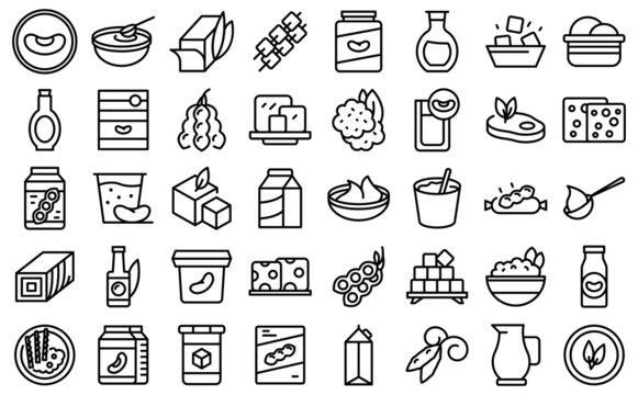 Soy food icons set outline vector. Milk soya