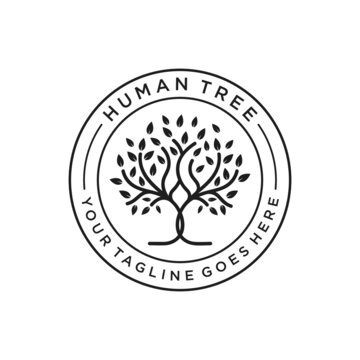 Tree oak banyan maple logo with human tree design template