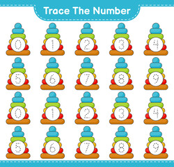 Trace the number. Tracing number with Pyramid Toy. Educational children game, printable worksheet, vector illustration