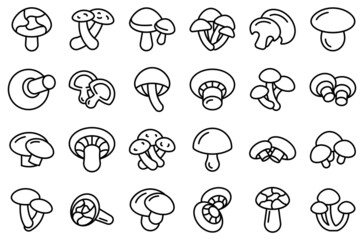 Obraz premium Shiitake mushroom icons set outline vector. Autumn plant
