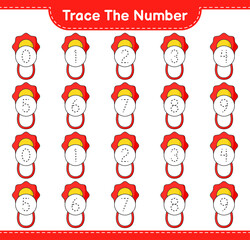 Trace the number. Tracing number with Water Gun. Educational children game, printable worksheet, vector illustration