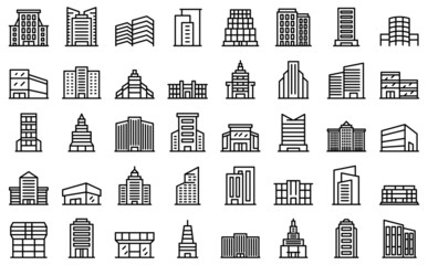 Business center icons set outline vector. House architecture