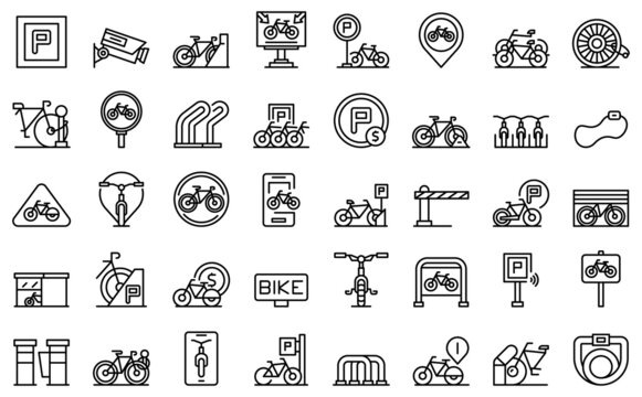Bicycle parking icons set outline vector. Bike park