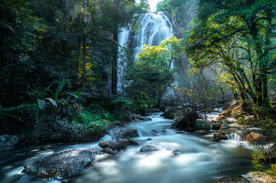 Long exposure waterfall in the forest , Klonglan waterfall , Thailand
