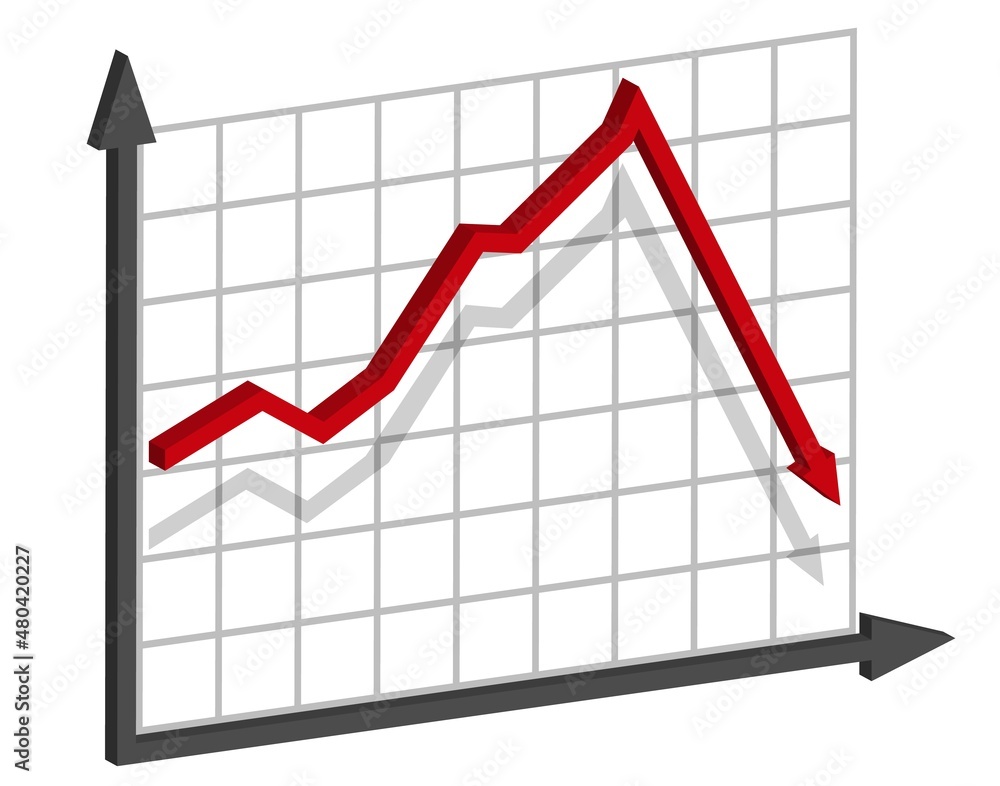 Poster 3d graph with decrease report. diagram with recession and bankruptcy progress. business and finance 
