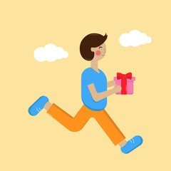 boy running with a gift to the girl Valentine's day
