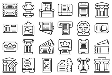 Museum ticket icons set outline vector. Gallery sculpture