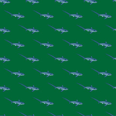 Thresher shark seamless pattern in scandinavian style. Marine animals background. Vector illustration for children funny textile.