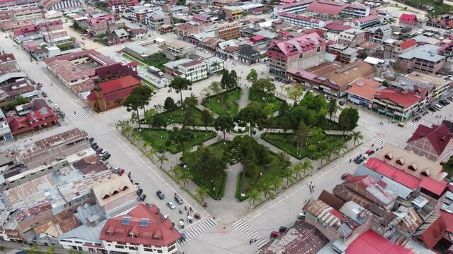 Aerial view of the city of Oxapampa located in the department of Pasco in Peru