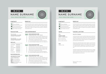 Resume Layout Set with White & Green Header Elements CV Template