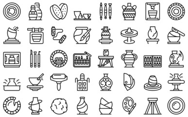 Pottery class icons set outline vector. Artist craft