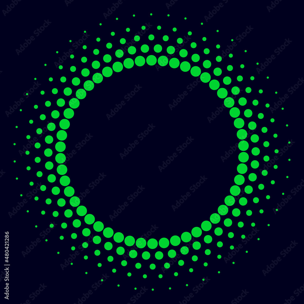 Poster halftone green circle with dots. abstract vector background.