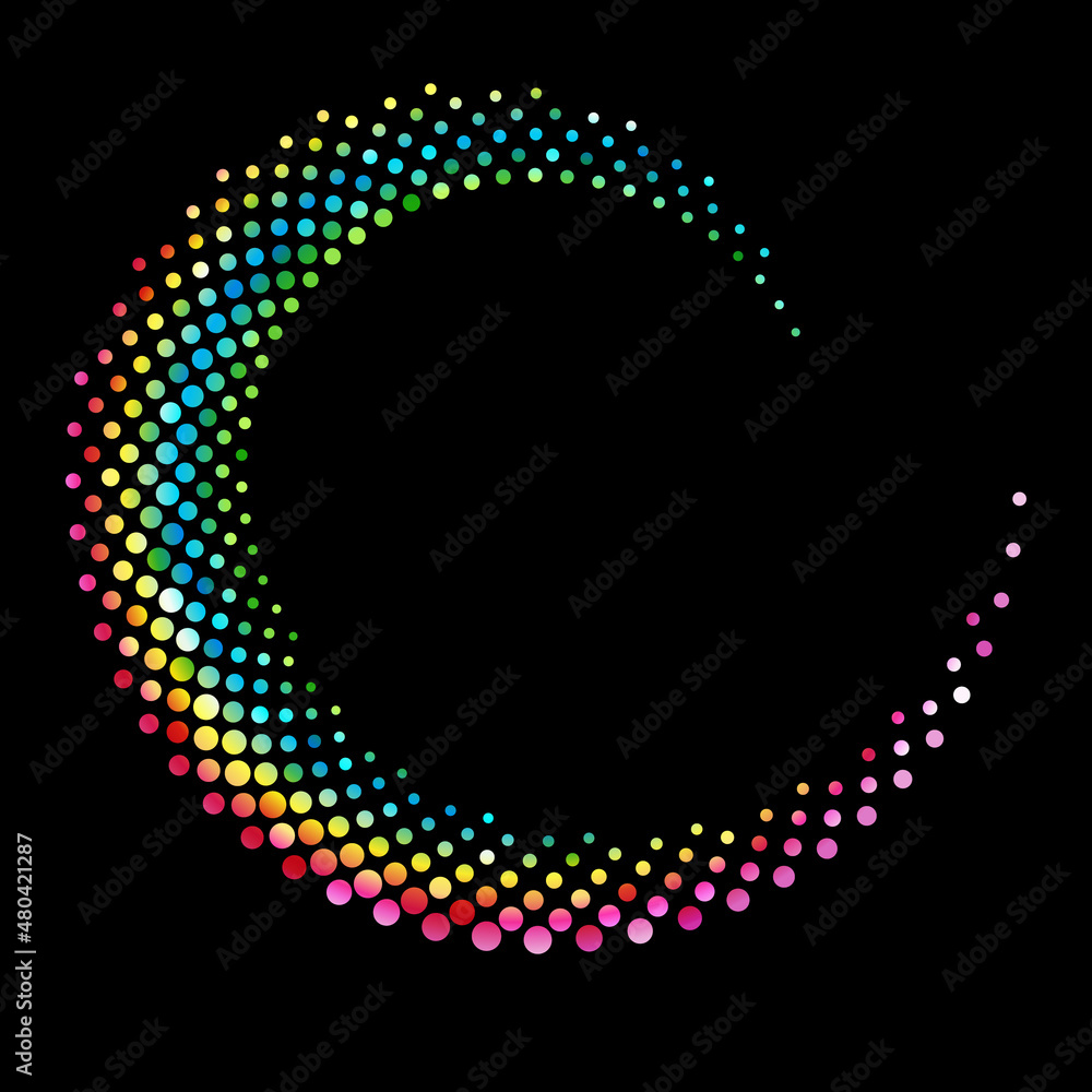 Poster Rainbow color spiral with dots. Abstract vector background.