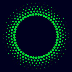 Halftone green circle with dots. Abstract vector background.