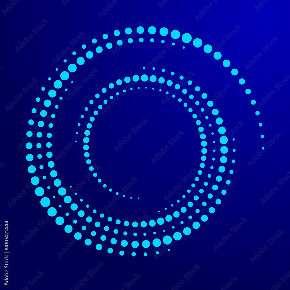 Poster Abstract vector background with halftone blue dots in spiral.