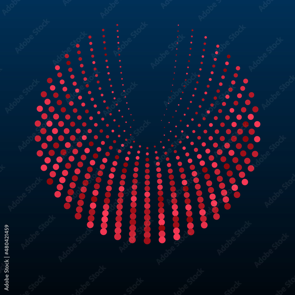 Poster Halftone red dots in sircle form over dark background