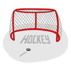 Hockey vector illustration.  Ice hockey net and puck