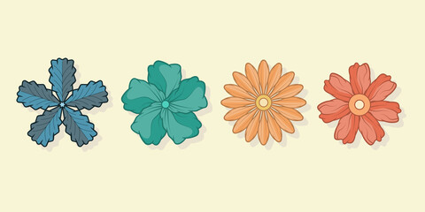 Flowers are isolated in the background. Set of flower icons with multiple colors.