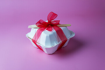 A small Korean-style bento cake in a box for one person. Cute dessert gift for birthday and valentine's day