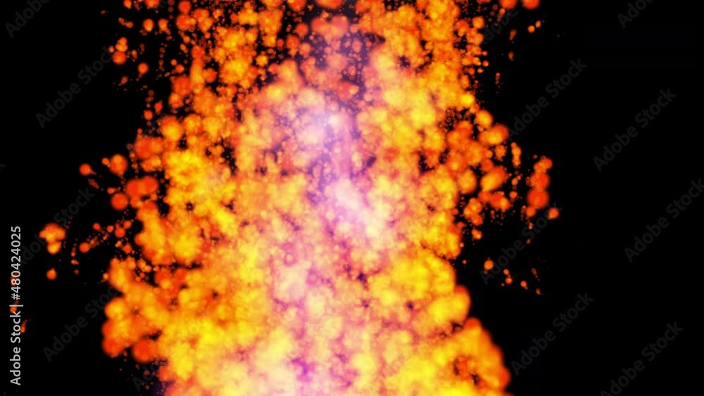 Poster abstract movement of flames and fiery particles in infinite space. 3d. 4k. isolated black background