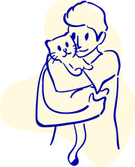 design vector oneline drawing people and dog