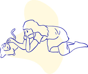 design vector oneline drawing people and dog