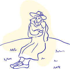 design vector oneline drawing people and dog