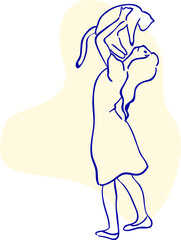 design vector oneline drawing people and dog