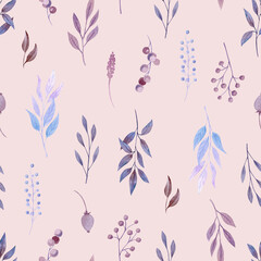 Fototapeta na wymiar Florals seamless pattern. Very peri color 2022 trend. Spring florals pattern on dull pink background