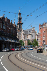 View at the Westerkerk in the historical city center of Amsterdam