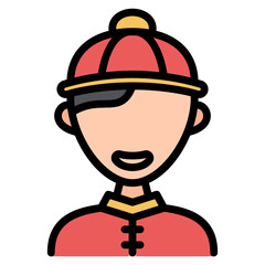 Chinese Boy filled line color icon