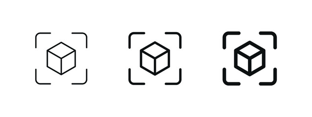 Cube icon with capture symbol center screen, Augmented reality. cube symbol, 3D Cube line icon, Abstract Cube Hexagon Logo for website design and mobile, app development	
