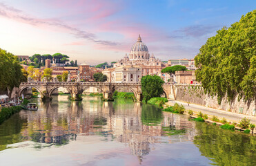 The bridge across the Tiber and the Vatican City view, Rome, Italy