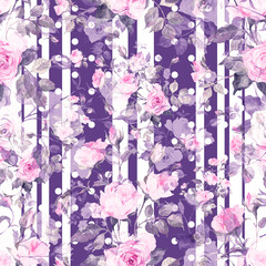 Abstract seamless pattern delicate roses drawn on paper paints 