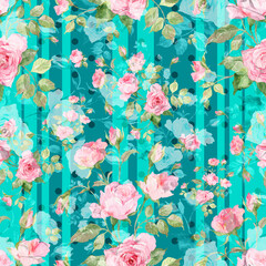 Abstract seamless pattern delicate roses drawn on paper paints 