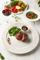 Filet mignon served on a plate in restaurant