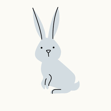 Illustration of a hare on an isolated background. Dusty pastel colors. Modern flat style
