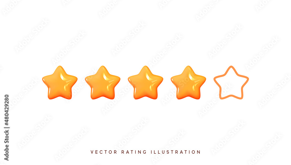 Poster five stars, glossy orange colors. customer rating feedback concept from the client about employee of