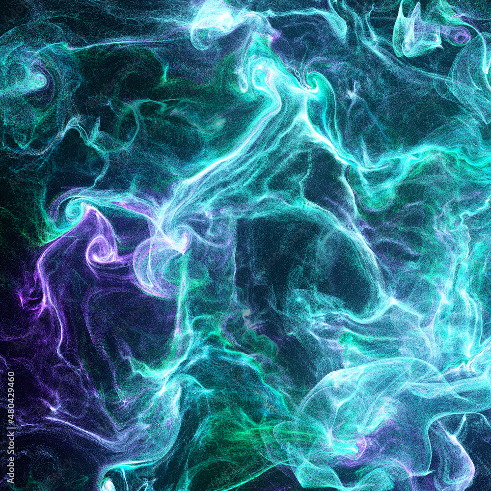 Poster blue and purple abstract background. colorful particles forming shapes in motion. fluid curves, dyna