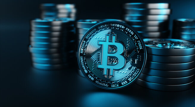 Bitcoin coin. digital currency. Cryptocurrency concept. Money and finance symbol. 3d rendering.