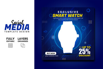 Smart watch product sale and promotional social media post ad banner  template design. Gadget product advertising feed with super collection.