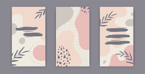 Fototapeta na wymiar Hand drawn pastel colored vector background. Abstract pastel patterns for social media story, poster, invitation, brochure. Editable templates with space for text. Organic design in pastel colors