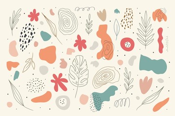Big boho Set of hand drawn various shapes and doodle objects. Abstract contemporary modern trendy vector illustration. Isolated elements for social media and poster